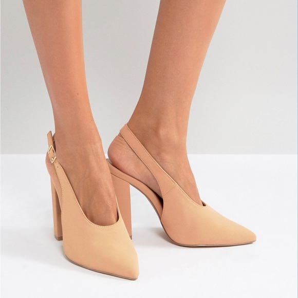 ASOS Qupid nude slingback block heels 5 - Picture 1 of 4